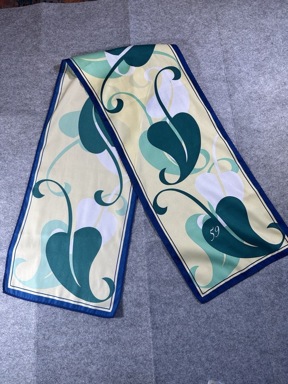 Leaf Printed Long Silky Scarf for Women Green And Yellow